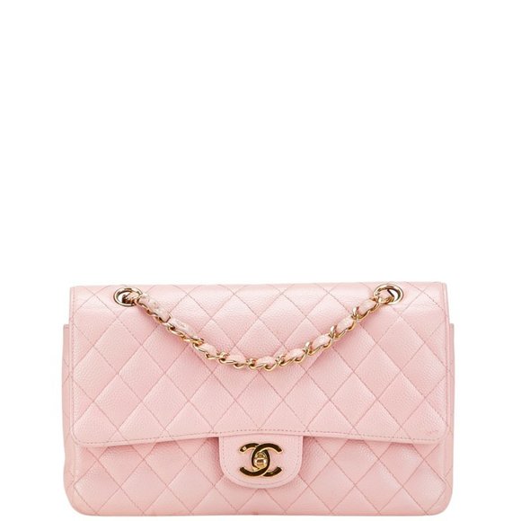CHANEL Coco Mark Matelasse 25 Double Flap Chain Shoulder Bag in Pink Caviar S... - Picture 1 of 14